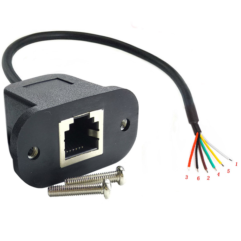 6P面板型锁i螺丝RJ11带M3螺帽电话线机柜内RJ12电话线 RJ12延长线