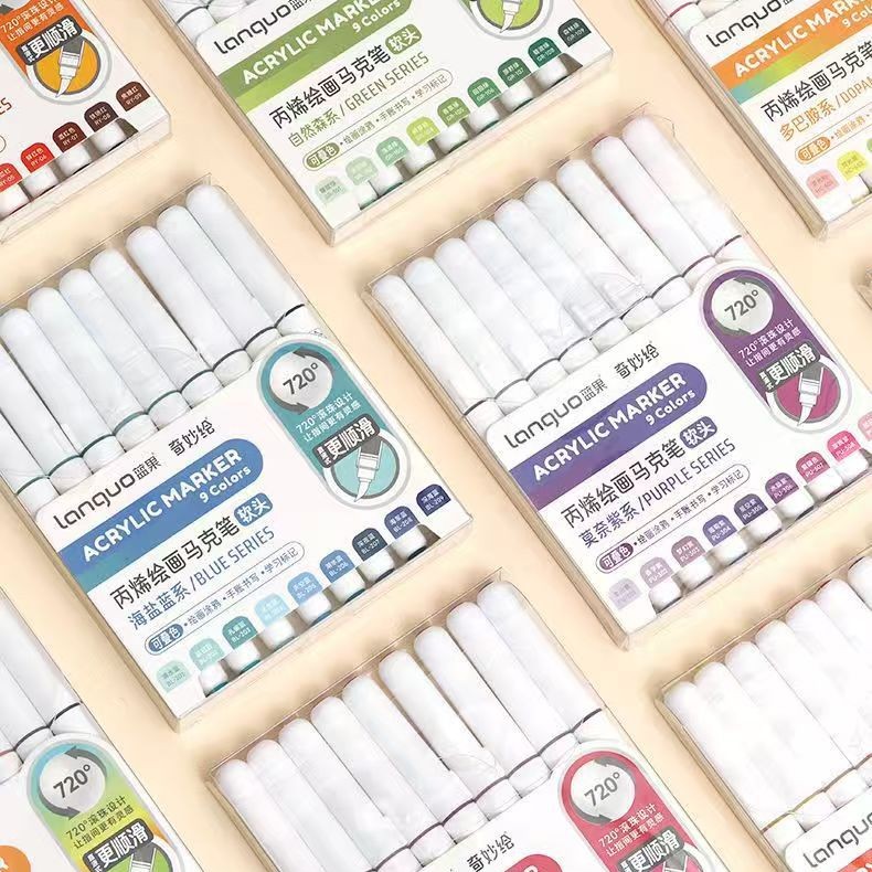 Blue Fruit Direct Liquid Acrylic Marker Set, Stackable Color Soft-Tip Watercolor Pens, Special Graffiti Drawing Pens for Primary School Students