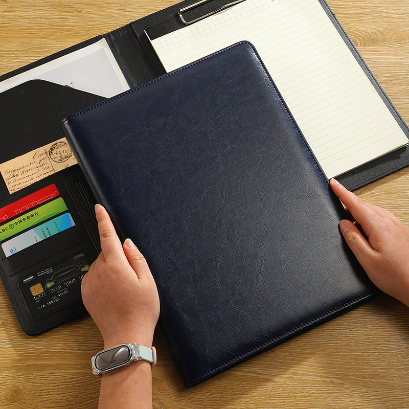 Carpeta multifuncional A4 para negocios, carpeta de ventas, carpeta para documentos, carpeta de cuero para gerentes, carpeta para contratos, cuaderno para firmar, personalizable con logotipo