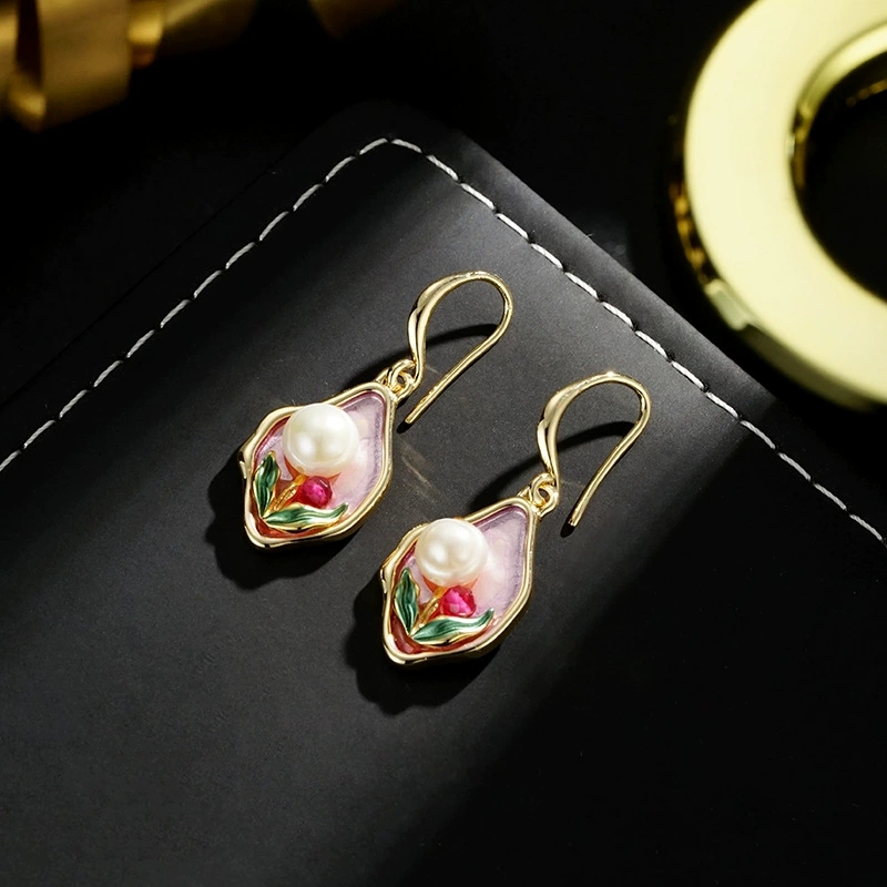 Серьги из жемчуга, ручная роспись, стиль легкой роскоши