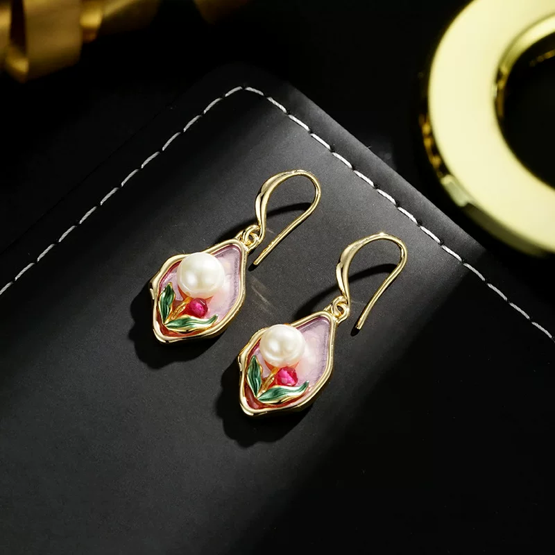 Серьги из жемчуга, ручная роспись, стиль легкой роскоши