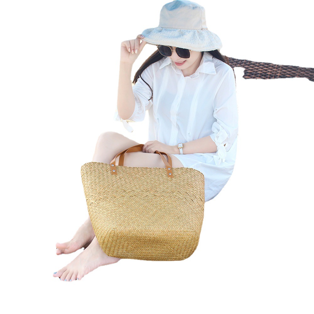 Hand-Woven Straw Bag - Handmade Shopping Tote, Beach Handbag, Shoulder Bag For Women, Large Capacity Casual Vacation & Travel Bag - Thumbnail 5