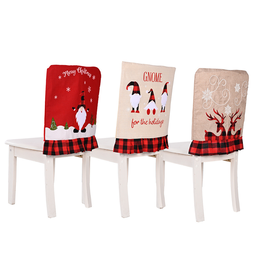 Christmas Decorative Supplies Plaid Chair Back Cover Burlap Face Elk Chair Cover for the Elderly_voghion.com