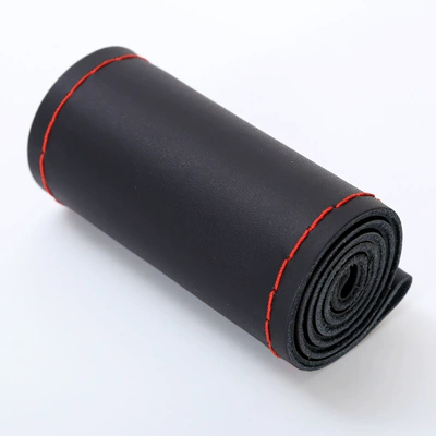 four seasons universal leather cover – Steering wheel cover - glossy-style-black-red-line-36cm