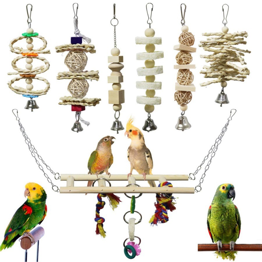 Juegos de juguetes de pájaros explosivos transfronterizos de artículos de pájaros roer y tirar juguetes de pájaros para aliviar el aburrimiento escaleras columnas juguetes de loros image 13