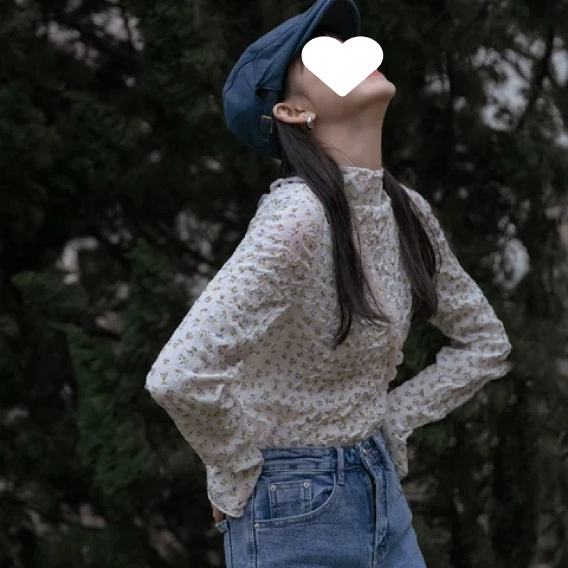 Хлопковый пузырь новый ретро свободный белый с длинными рукавами с нижней футболкой рубашка дизайн с цветочным блузом