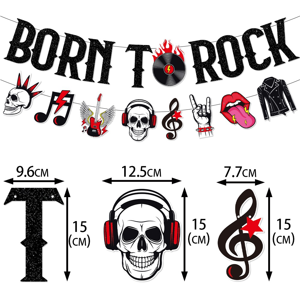 Rock transfronterizo decoración de fiesta de cumpleaños tira banderas colgantes espirales diseño de fiestas temáticas de rock colgantes