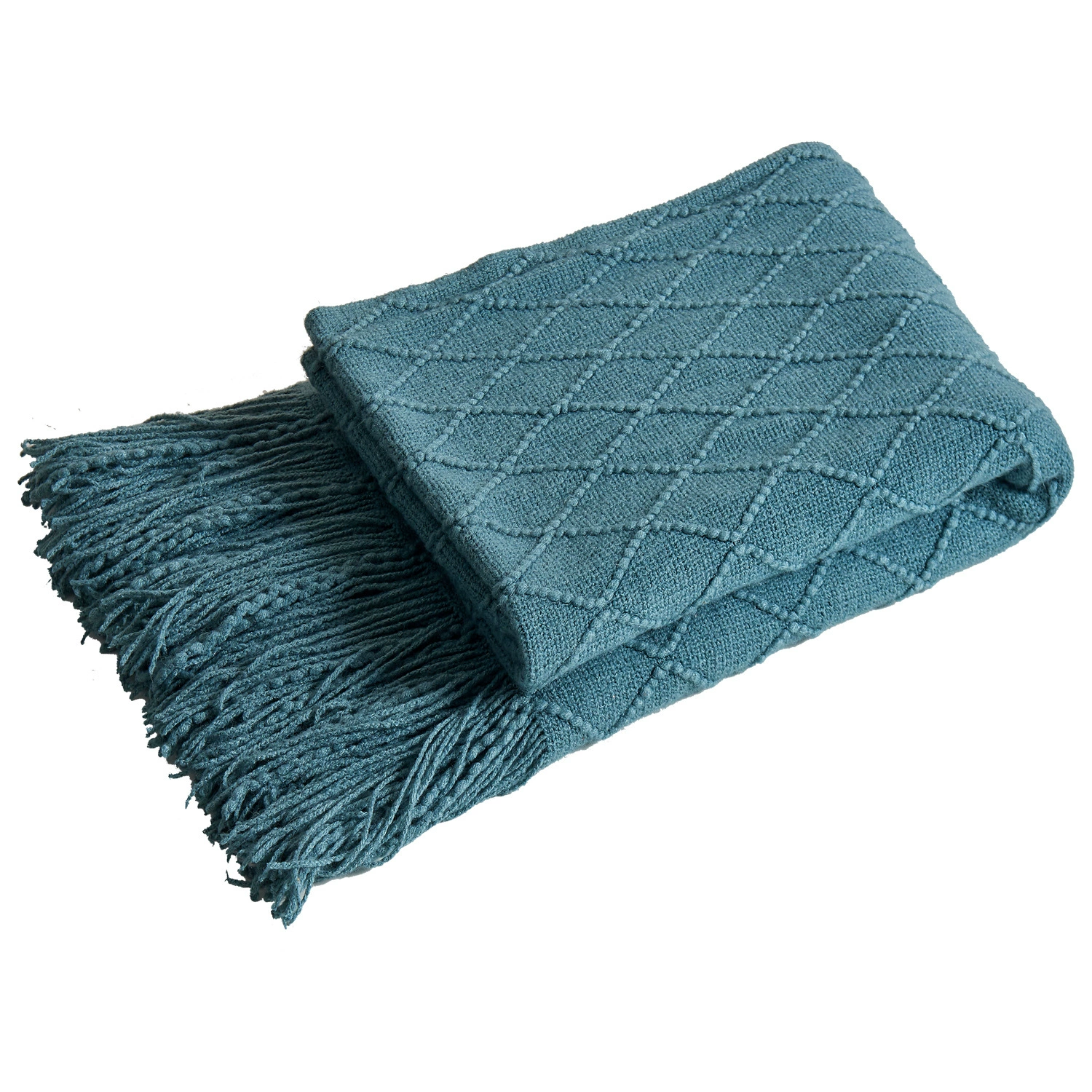 Nordic Retro Rhombus Wool Blanket, Knitted Fringe Throw, 125×170 cm, Bed & Sofa Blanket