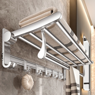 Space aluminum bathroom towel rack storage rack punch-free toilet toilet storage rack bathroom folding towel rack