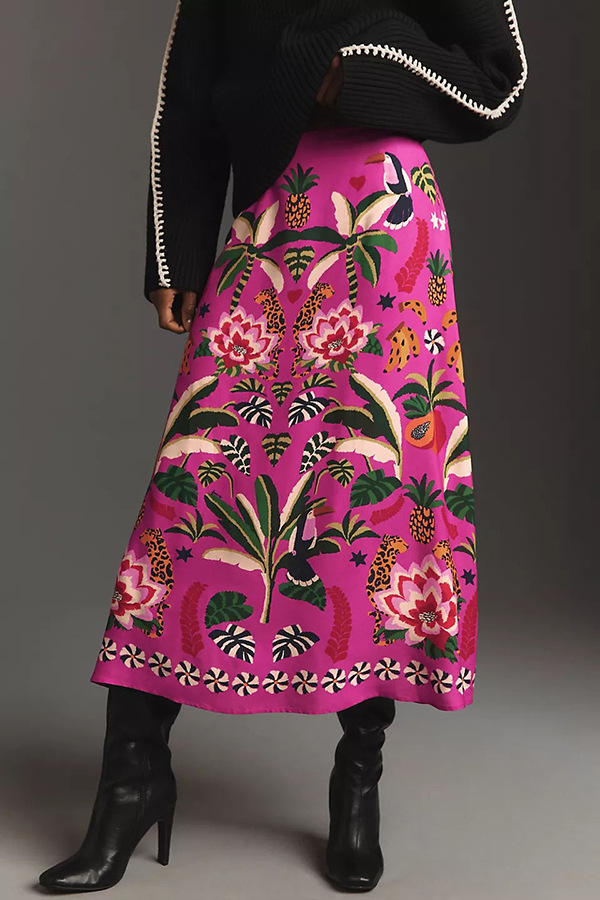 Inelastic Elasticity Daily, Beach Occasion Summer Vacation Plant Flower Polyester Knee-Length Skirts