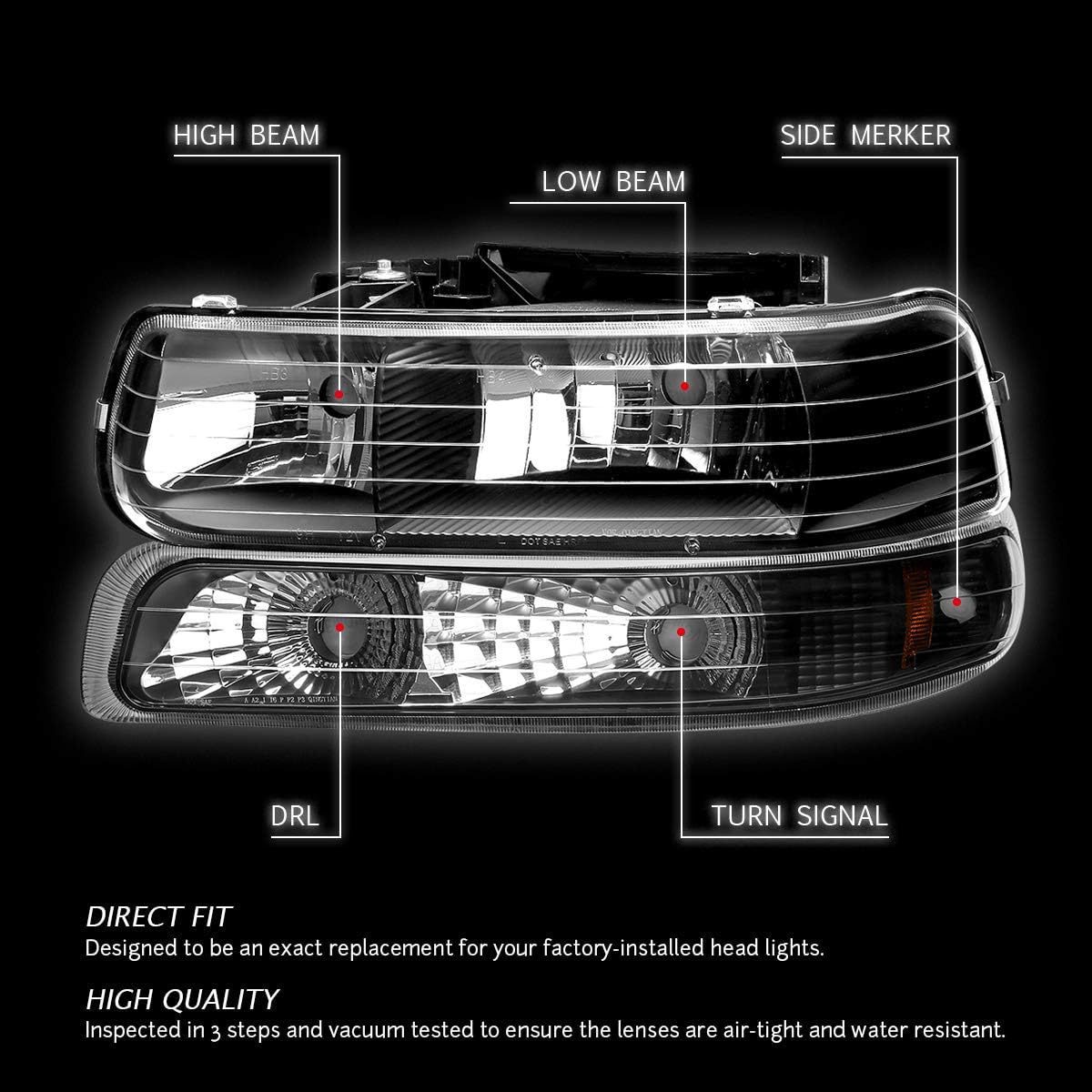 Chevrolet Silverado 1999-2002 yillardagi Amerika uslubidagi faralar uchun mos keladi
