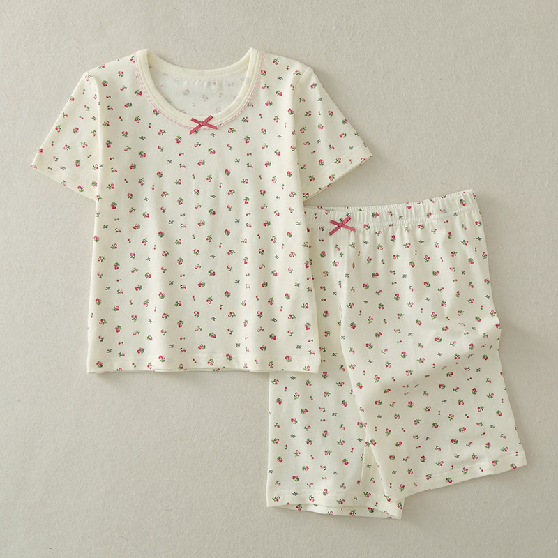 Full printed cherry short sleeve 5 points suit