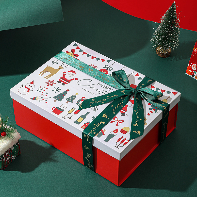 Caja de regalo de Navidad color rojo impresión Santa Claus tapa caja de regalo bufanda de Navidad guantes caja de embalaje image 8