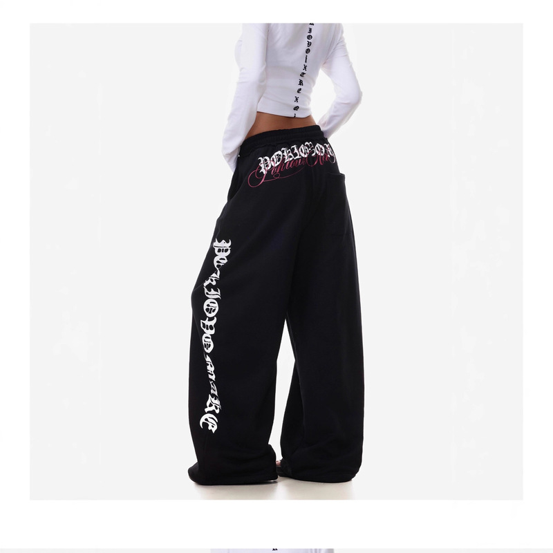 Vintage American Letter Print Scimitar Sweatpants Women Trendy Sports Jazz Dance Street Loose Drape Wide-Leg Pants