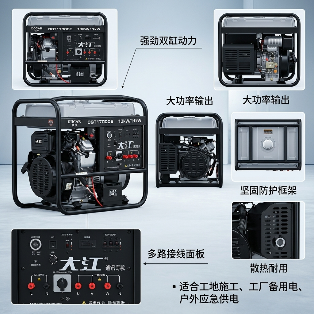 Dajiang Gasoline Generator Single-Phase Household Type 220V Three-Phase 380V Industrial 15Kw Commercial Outdoor 15Kva