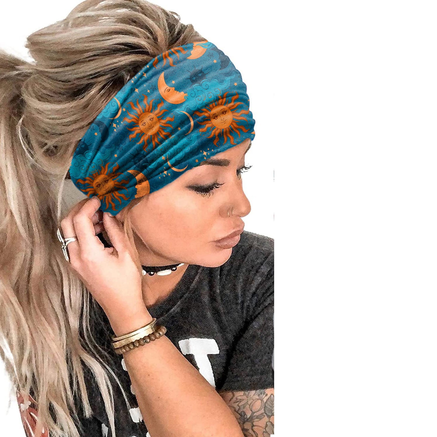 40g Weight Hair Band Hair Accessories Type 1 Piece Quantity Sports Occasion Polyester cotton Material Sun, Star, Moon Pattern Women's Gender Printing Design Bohemian Style Women's Bohemian Sun Star Moon Polyester Cotton Printing Hair Band 2