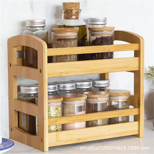 Wooden desktop seasoning storage rack spice kitchen countertop cabinet storage wooden rack household debris storage rack