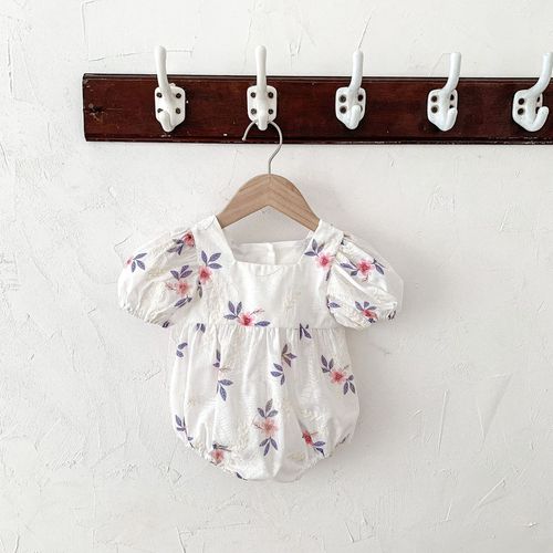 Korean children's clothing baby girl onesie 22 summer style fashionable baby crawler suit flower puff sleeves toddler coveralls