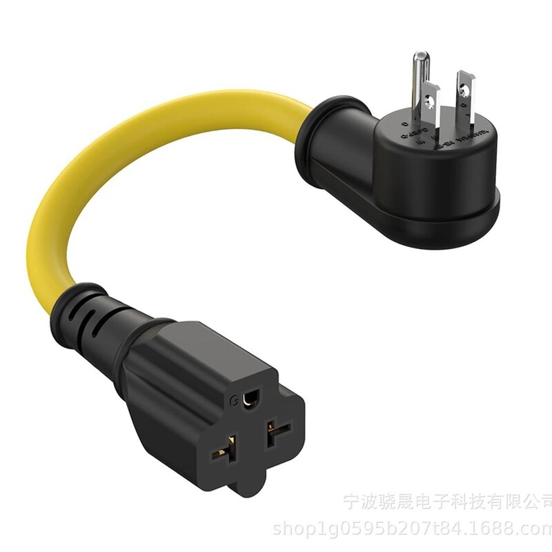1-Foot 12Awg Right-Angle 15 Amp Household Ac Plug to 20 Amp Adapter Cable Plug Adapter