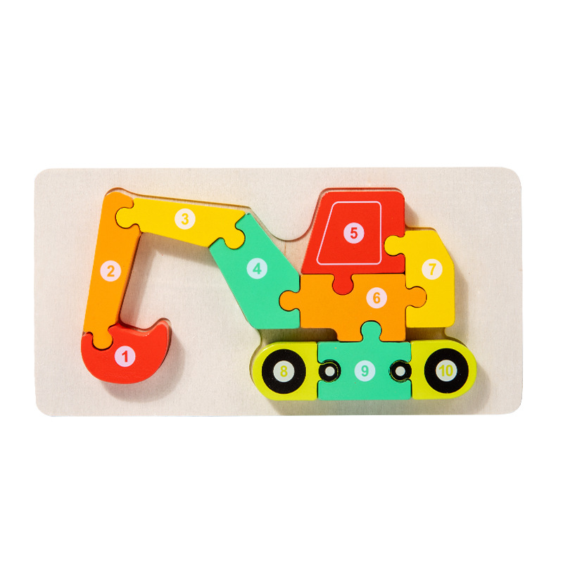 Niños pequeños madera 12 colores cognitivos números emparejados de tráfico animal gran puzzle puzzle puzzle juguetes de puzzle
