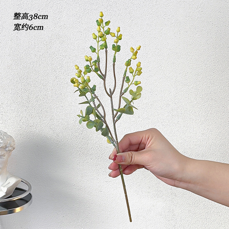Simulación de estilo nórdico de fruta de eucalio de dinero ramas de flores falsas flores decoración de la mesa de comedor decoración