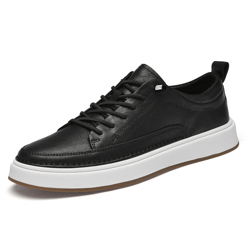 Zapatos de skate de cuero transfronterizos para hombres de otoño casuales zapatos de cuero coreanos de moda para hombres simples blancos versátiles zapatos para hombres de estación europea