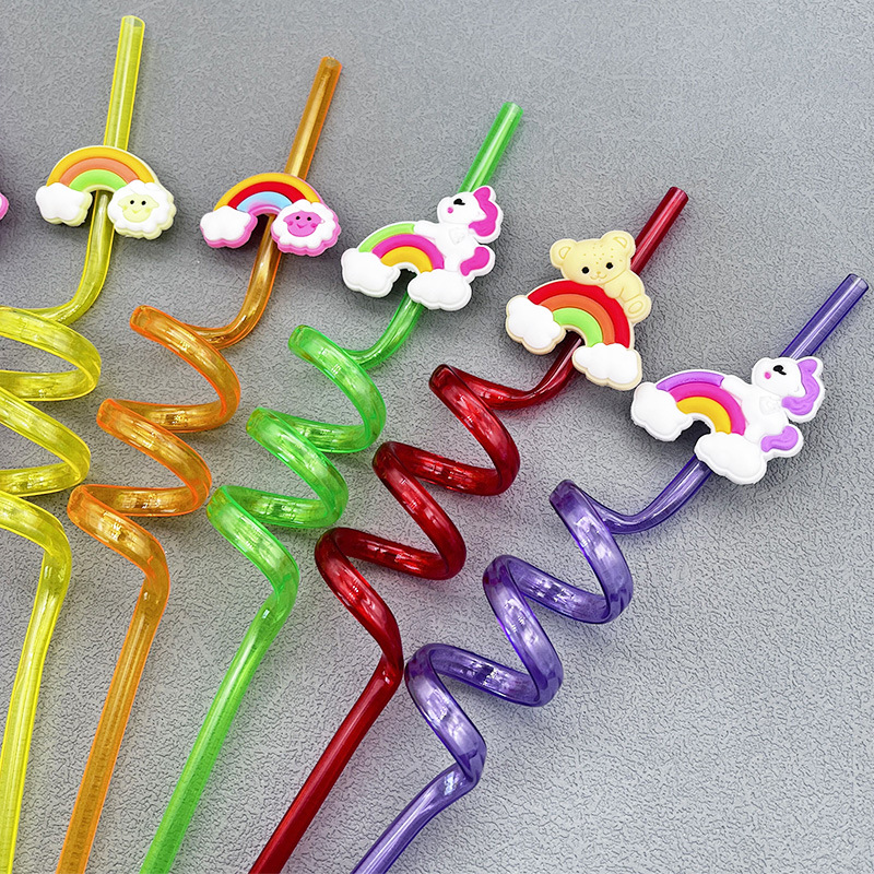 Amazon transfronteriza Arco Iris conejo plástico paja PET animal suave pegamento parche regalo dibujos animados color paja al por mayor