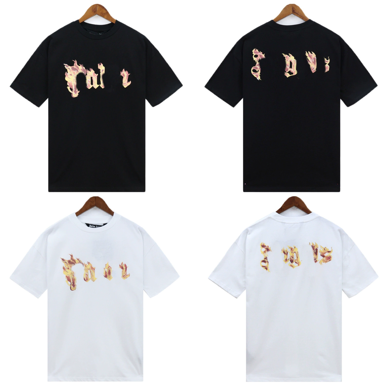 2024 летний новый palm свободный с короткими рукавами спереди и сзади пламя LOOG принт повседневный круглый воротник мужская повседневная футболка