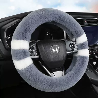 Winter Warm Fur Integrated — Steering wheel cover - gray-round-38cm