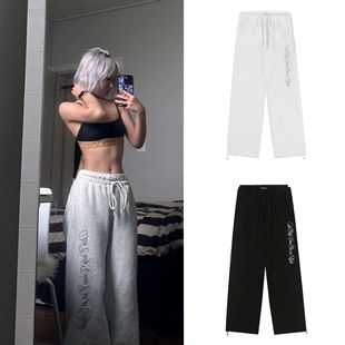 Badblood Lace Splicing Fake Two-Piece Embroidered Letter Sweatpants Loose Casual Sports Slimming Look Pants