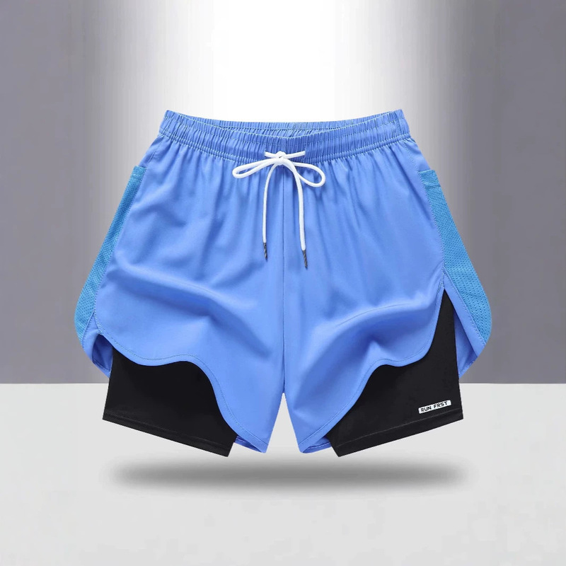 Cross-Border European Size Couple's Two-In-One Sports Pants, Quick-Dry Outdoor Running Pants for Men and Women, Breathable Simple Casual Shorts