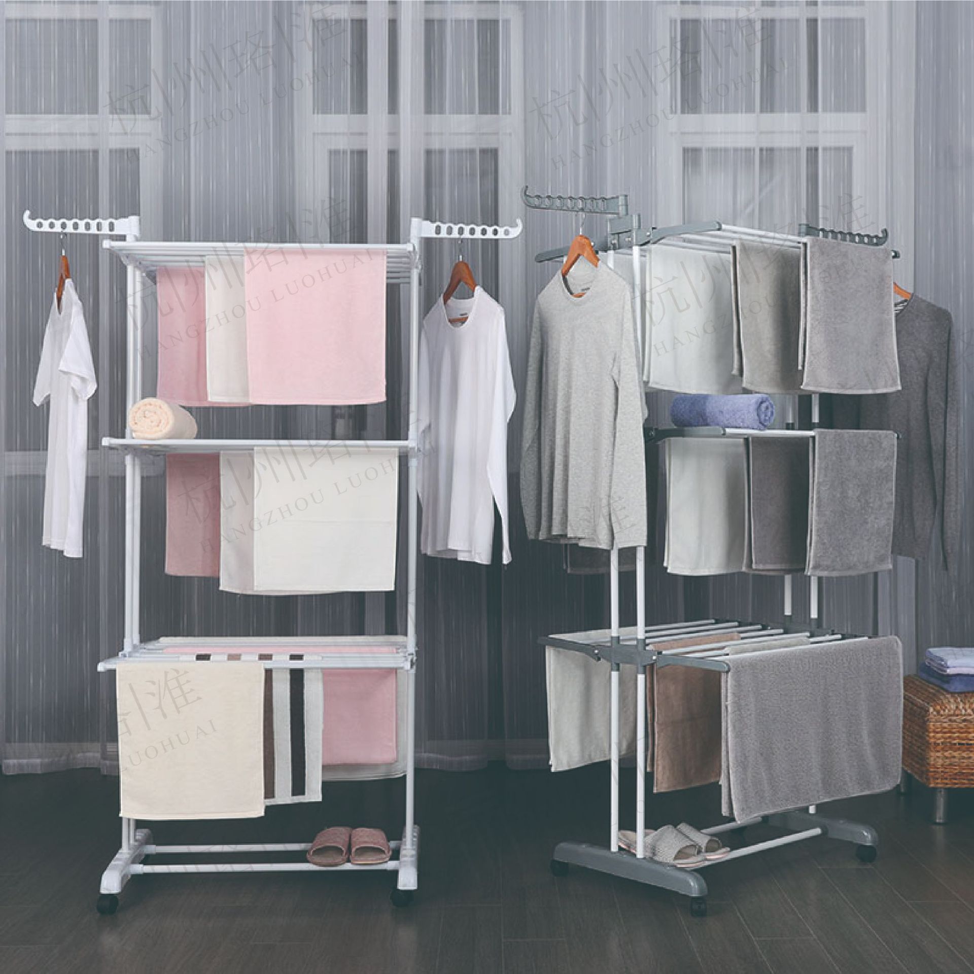 Perchero Multifunción Plegable con Ruedas, para Exterior/Interior