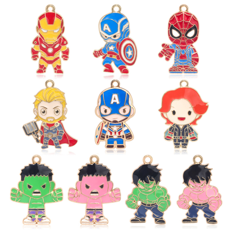 DIY Cute Cartoon Character Marvel Spider-Man Jewelry Accessories Alloy Oil Dripping Powder Hulk Pendant Small Pendant