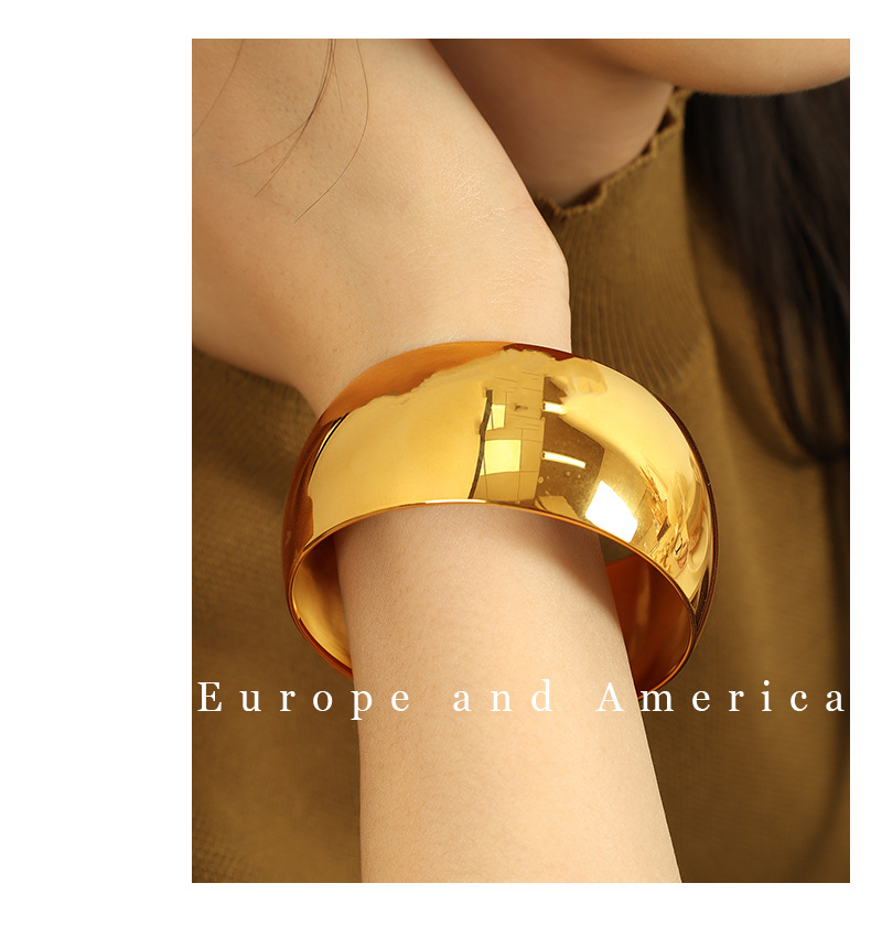 304 Stainless Steel Material Solid Color Pattern Women's Gender PVD Coated Real Gold Plated Solid Color Titanium Steel Simple Style Waterproof Non Tarnish Titanium Steel Bangle