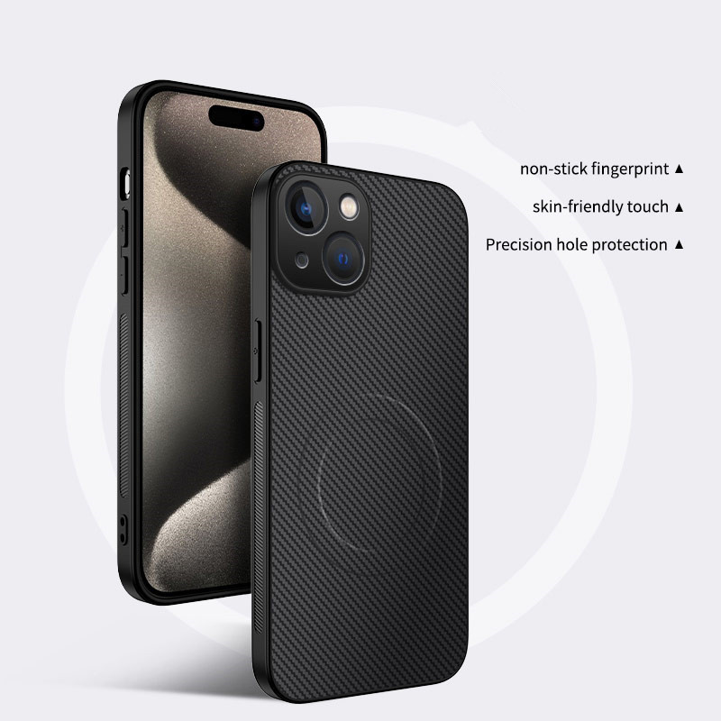 Aplicable a Apple iPhone16ProMax Carbon Fiber Imán para teléfono móvil 15Pro Funda protectora anti-caída con patrón de cuero image 8