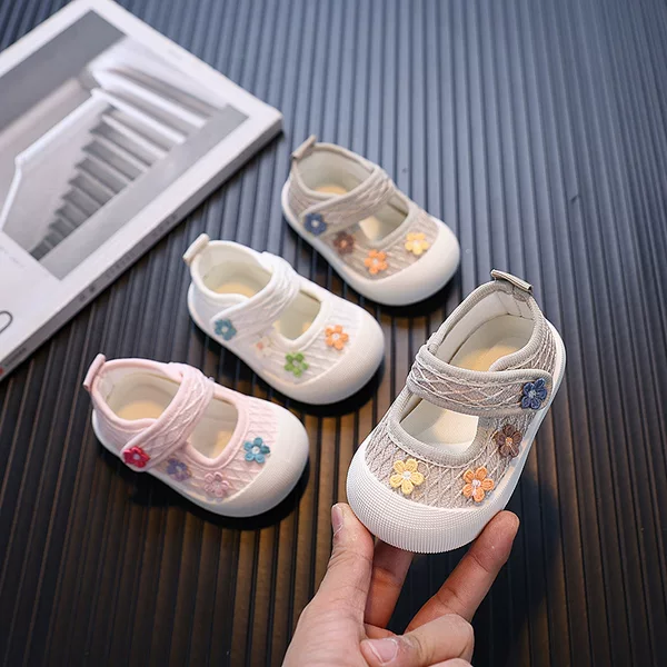 2025 Autumn Baby Canvas Shoes 1-3-5 Years Old Toddler Shoes Soft Sole Flower Princess Shoes Girls Casual Shoes
