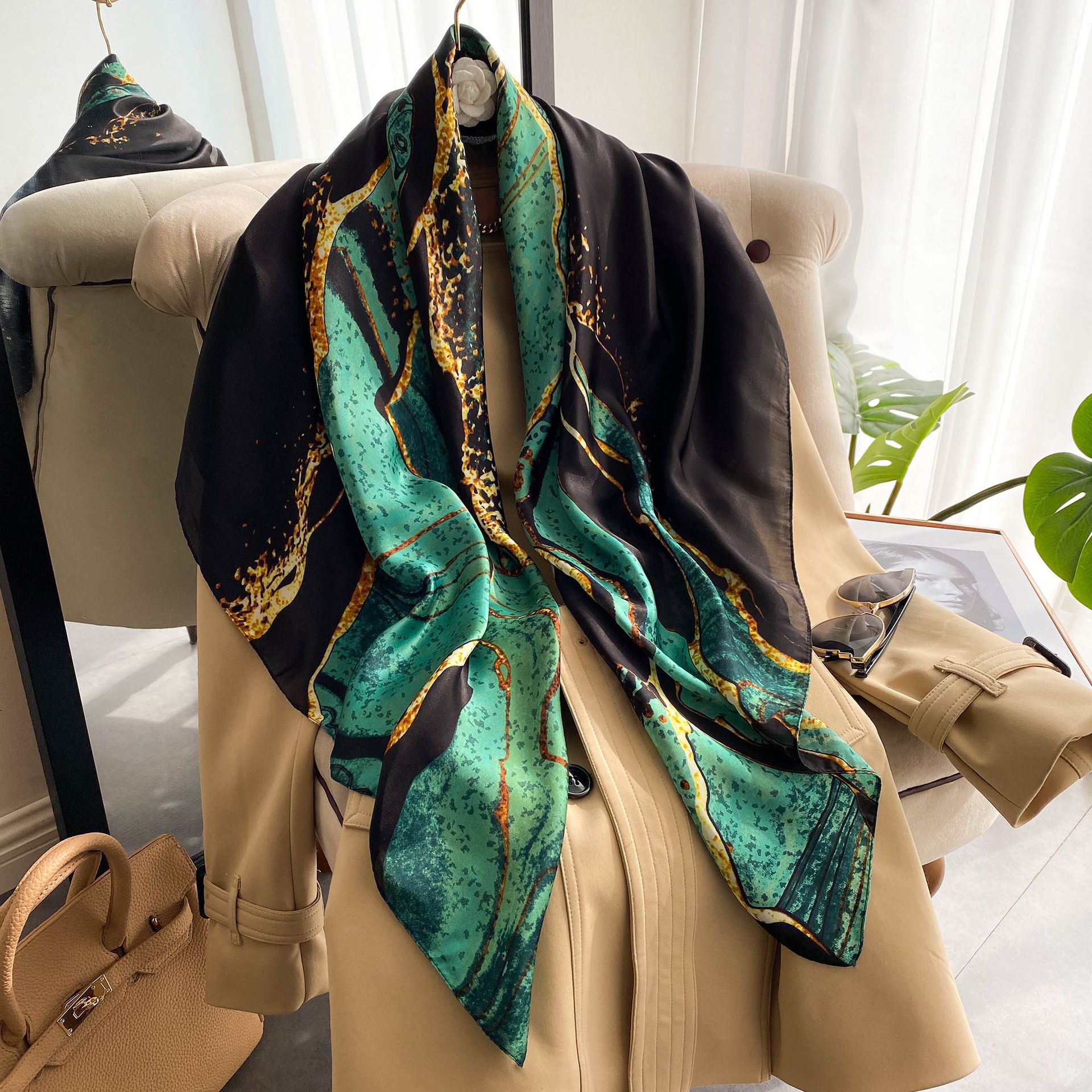 Versatile Square Scarf For Women Sun Protection Imitation Silk_voghion.com