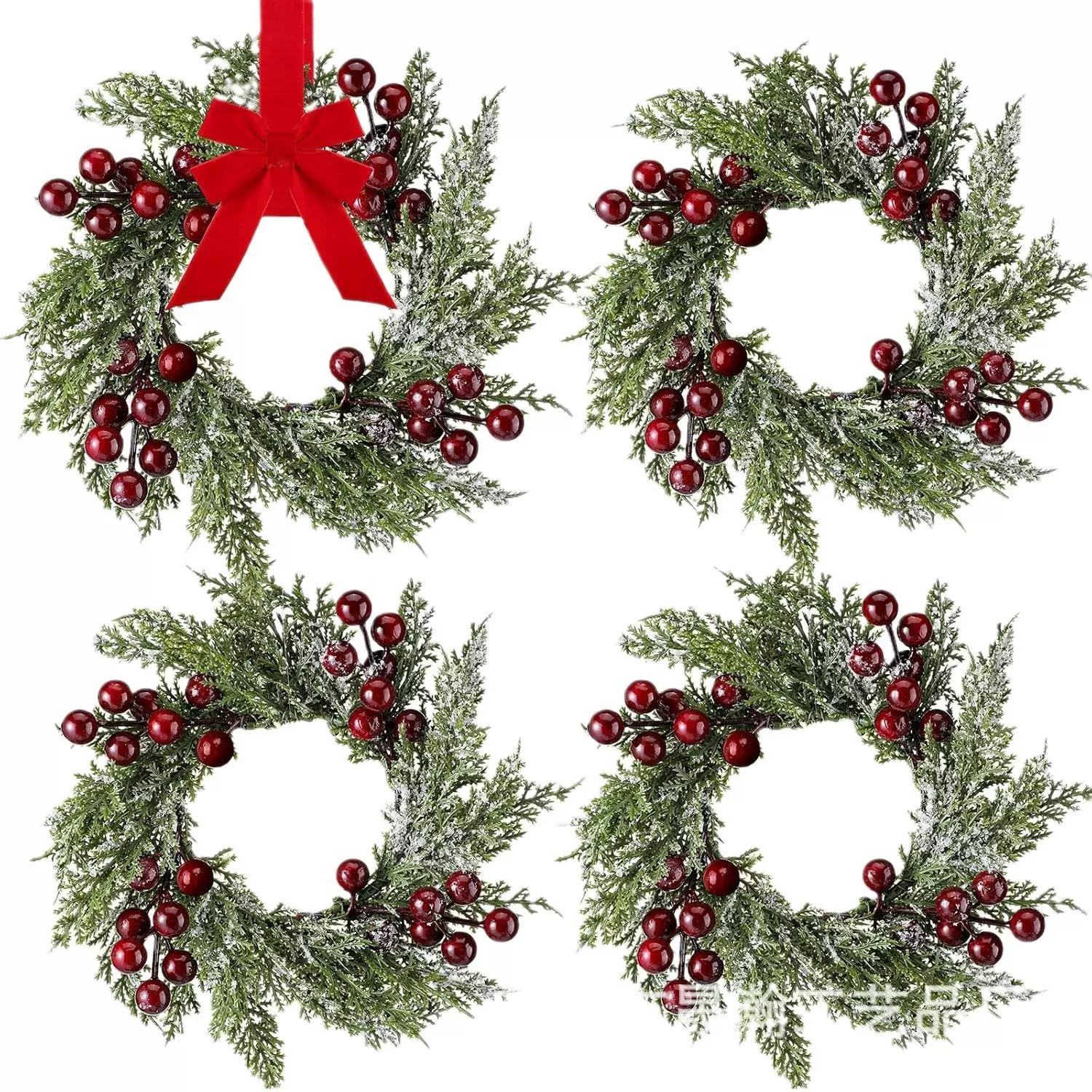 跨境亚马逊圣诞节蜡烛花环迷你圣诞花环红色浆果松果圣装饰品外贸