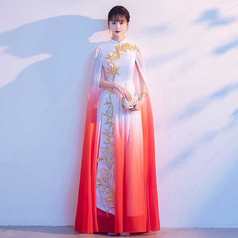 Red song chorus costume women's long dress adult pipa erhu guzheng playing clothing Chinese style art exam dress