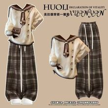 冬季美拉德套装女学生韩版宽松学院风可爱长袖毛衣+格子裤两件套