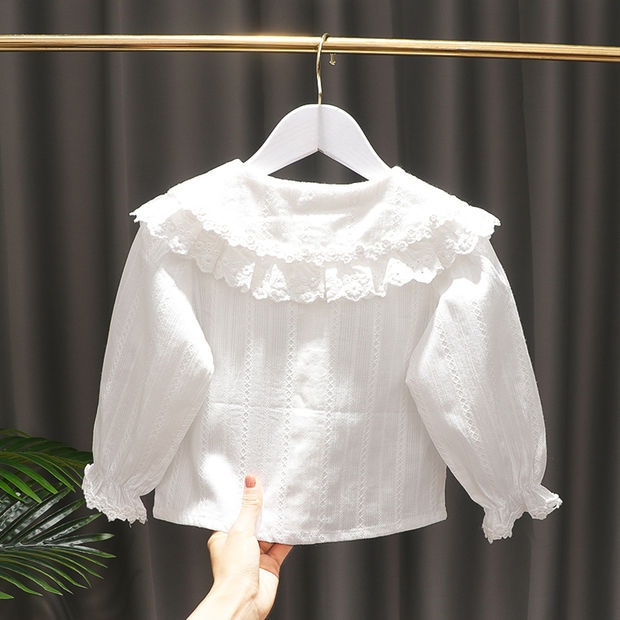2024 otoño nuevo estilo bebé niña niños estilo coreano doble capa encaje cuello camisa que basa la camisa superior