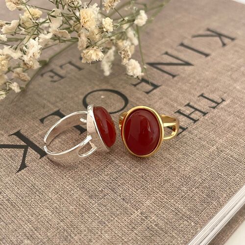 Fan Zhiqiao French style 925 sterling silver red agate ring minimalist fashion female design ins internet celebrity ring
