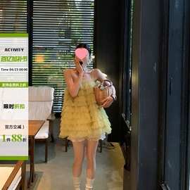 DULA好好家 网纱吊带蛋糕裙超仙连衣裙女海边度假蓬蓬公主短裙子