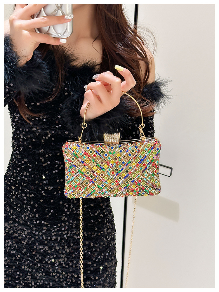 High-end evening dress, lady's water diamond clutch bag, diamond-encrusted bag, colorful diamond chain cheongsam bag, evening bag, women's handbag undefined