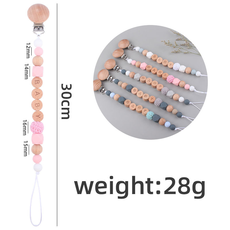 Nuevos suministros para bebés Clip de haya cadena anti-caída calmante bebé cuentas de silicona DIY nombre pezón cadena anti-caída