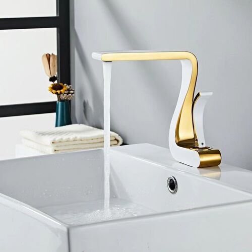 Cross-border waterfall washbasin full copper faucet cold and hot bathroom wide-mouth white and black electroplated bathroom cabinet single hole