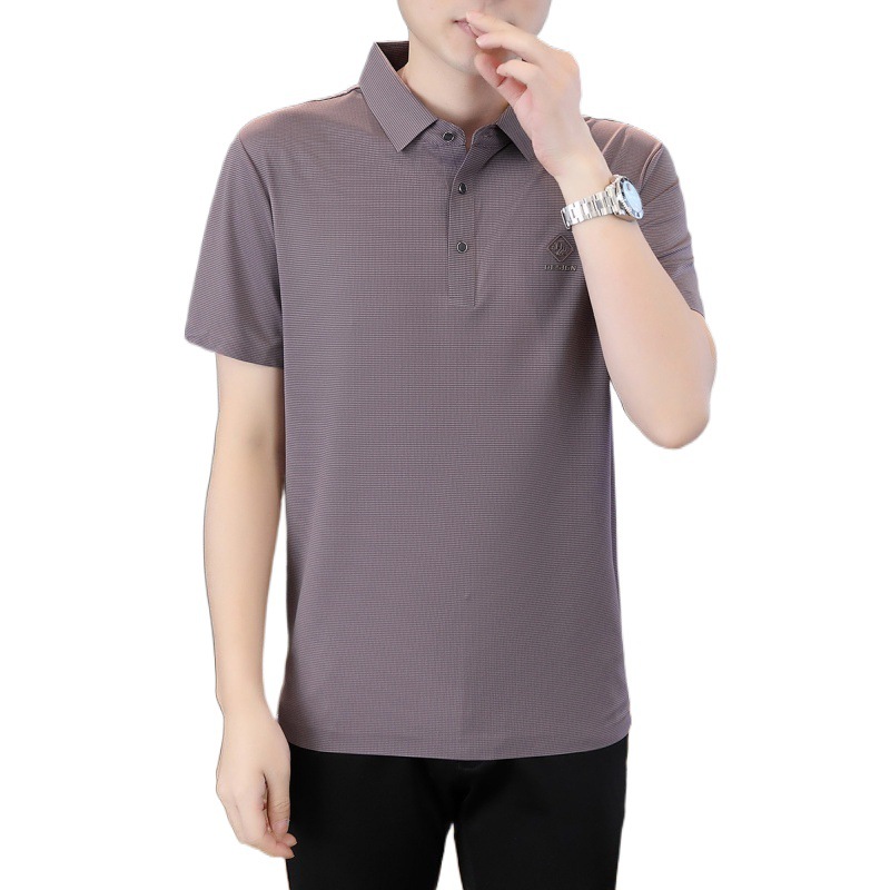 Verano nuevo estilo de manga corta de seda de hielo sin costuras polo de los hombres de gama alta nailum de secado rápido casual solapa camiseta top de moda