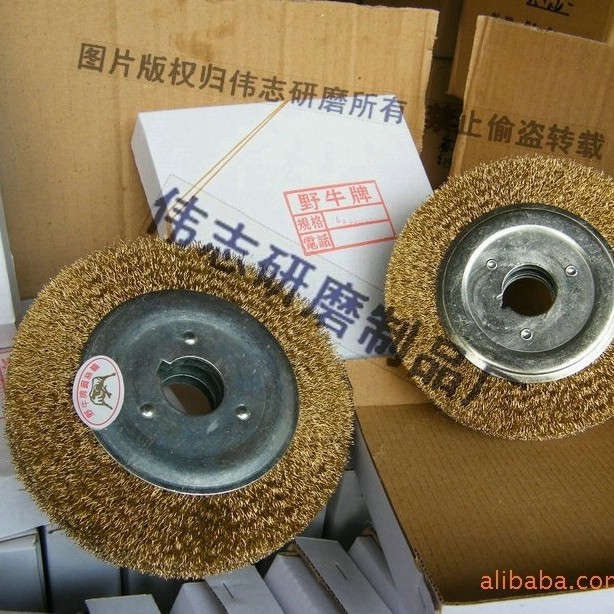 厂家直销野牛牌钢丝轮6寸 8寸 拉丝轮正品野牛钢丝轮木板拉丝轮
