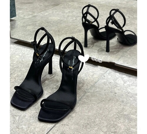King's same style  summer new square toe open toe high heels women's one-word elegant temperament stiletto sandals French style