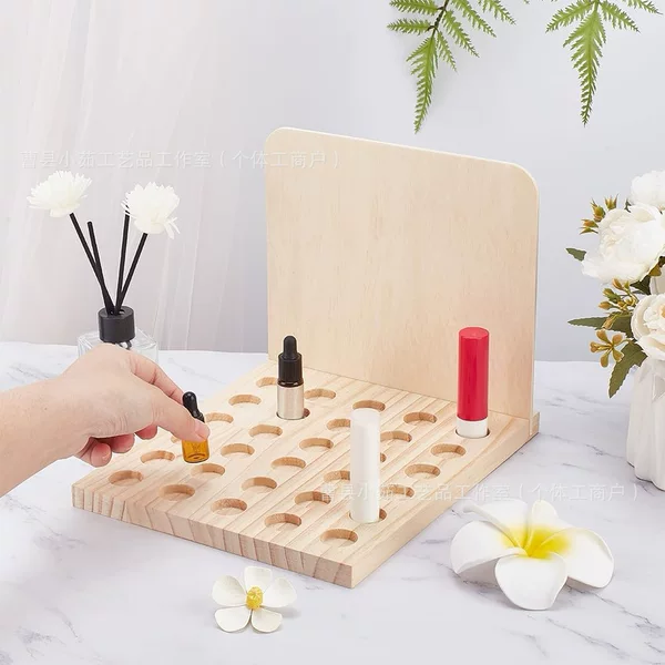 Cross-border wooden lipstick storage rack, multi-compartment lip gloss organizer, dressing table makeup and lipstick display stand